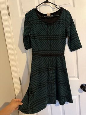 Studio M Geo-Print Teal and Black Fit-&-Flare Midi Dress